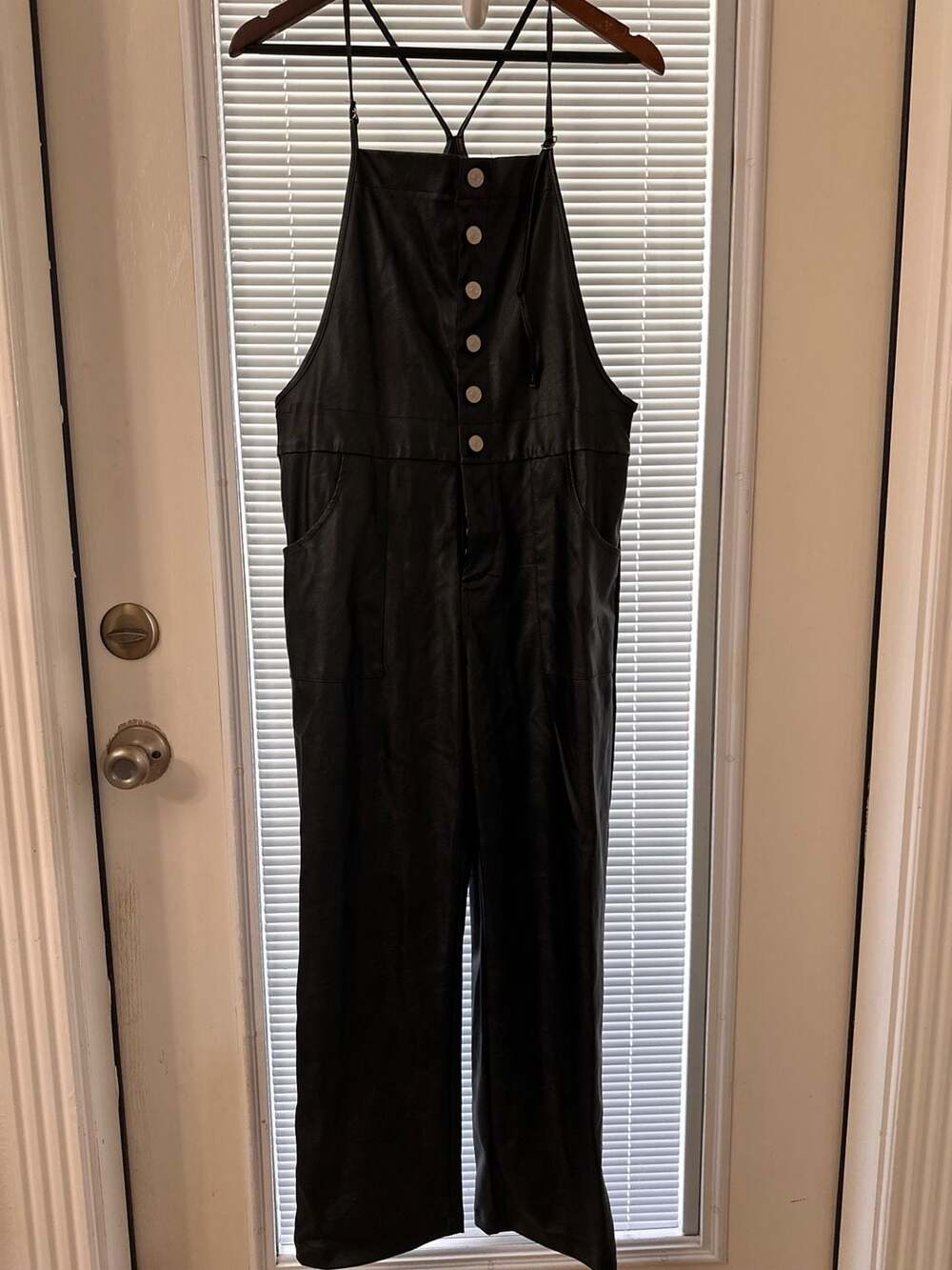 12th Tribe Black Faux Leather Overalls Size M